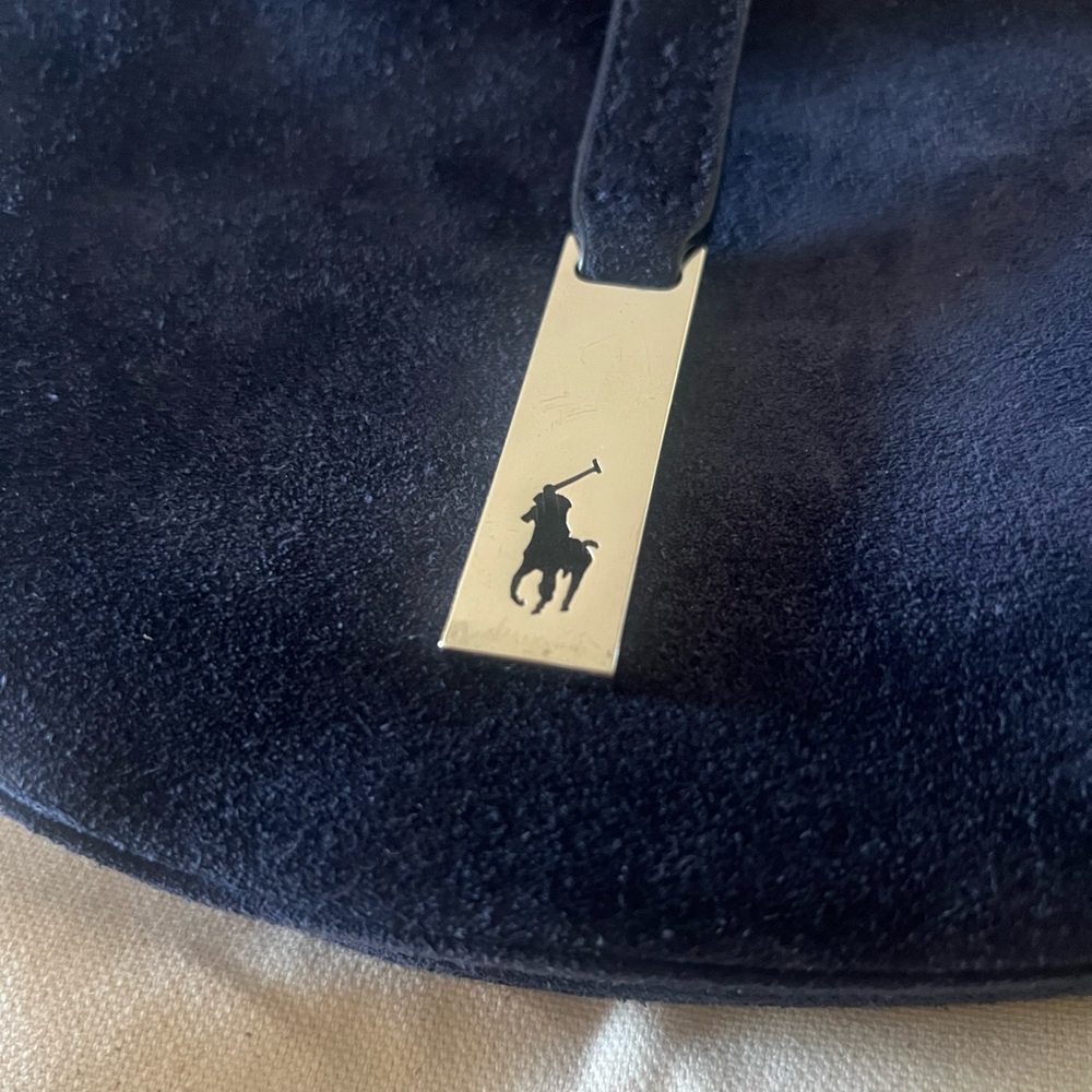 Polo by Ralph Lauren Navy Shoulder Bag silver hardware blue suede mini polo id - Picture 4 of 8